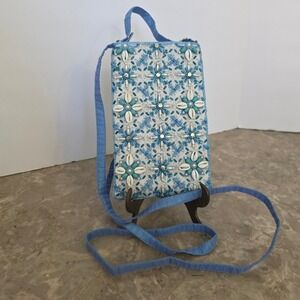 Bamboo Trading Company Blue Beaded‎ Shell Crossbody Cell Phone Purse Floral